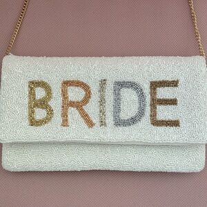 Beaded Bride Clutch - White and Gold